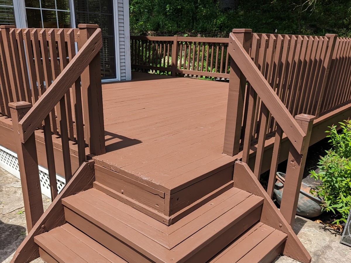 Deck and railing restoration with fresh stain finish